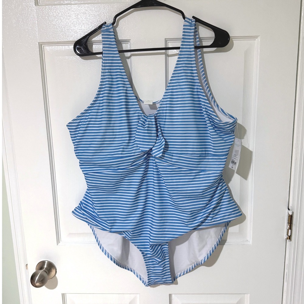 Outdoor Oasis Womens Blue White Striped One Piece Swimsuit 2X NWT SP22OUT002A-3